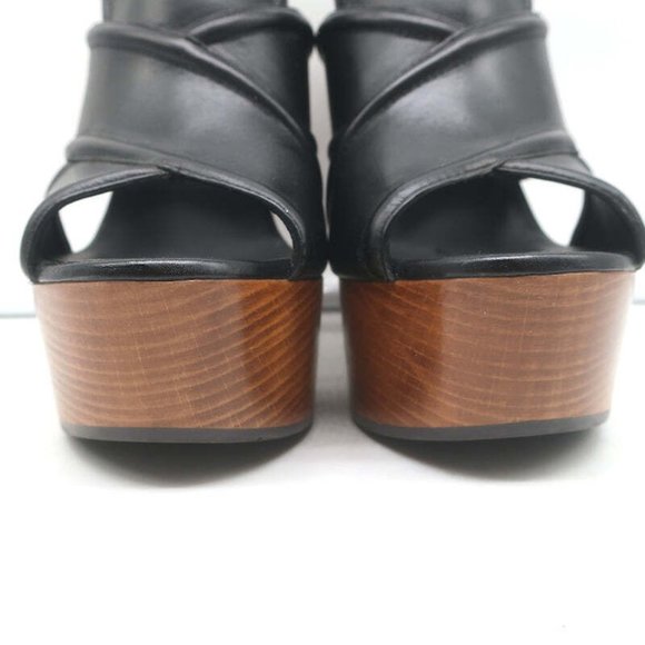 Saint Laurent Crisscross Platform Clog Sandals Black Leather Size 37 - Picture 5 of 11